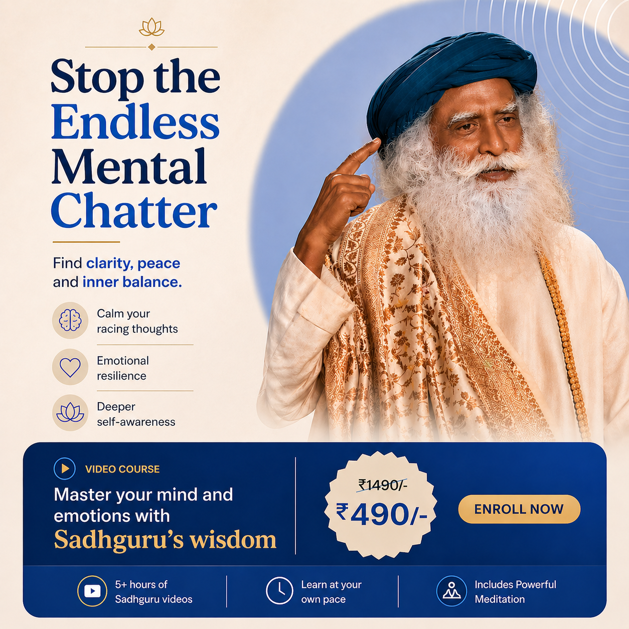 Yogic Living Club Facebook ad: Stop Fighting Your Mind. Start Understanding It.