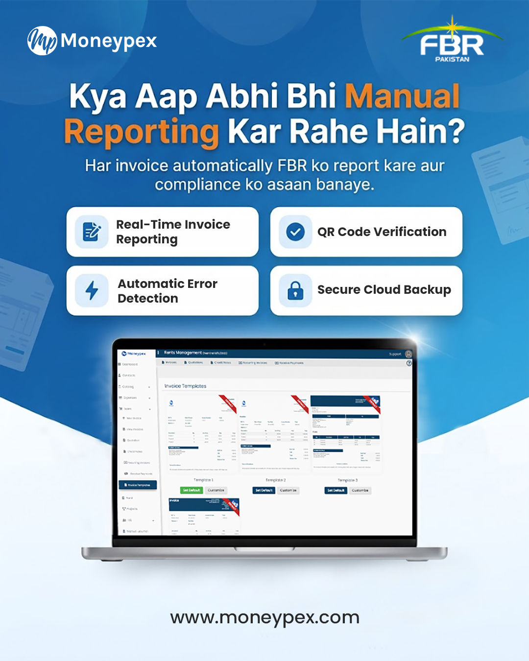 Moneypex POS Pk Facebook ad: Automate FBR Reporting with Moneypex