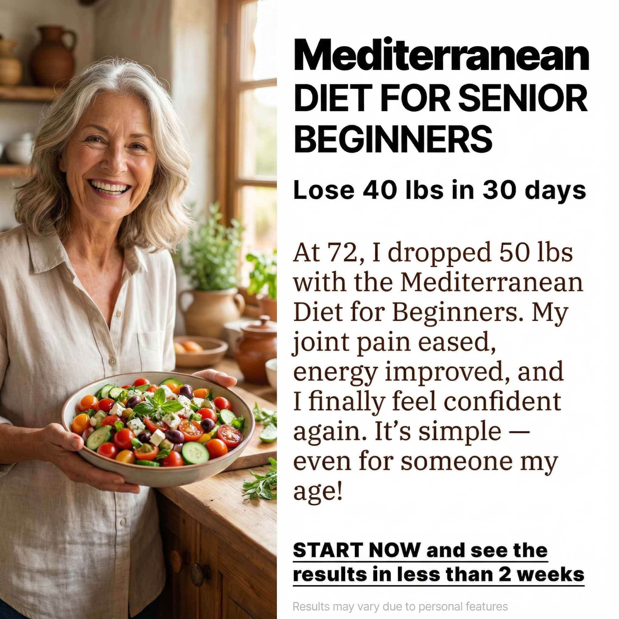 Mediterranean Diet for Beginners Facebook ad: It Only Takes 2 Weeks to Make a Difference