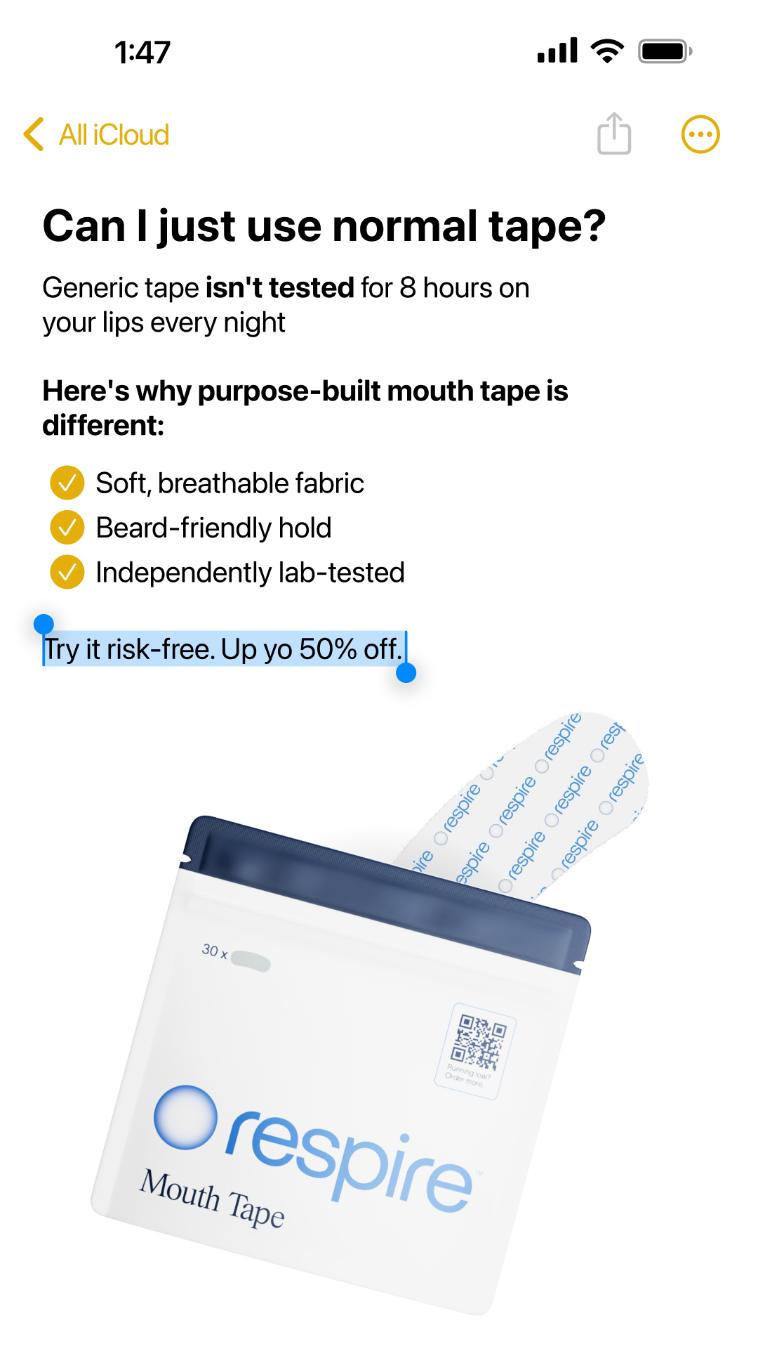 Try Respire Facebook ad