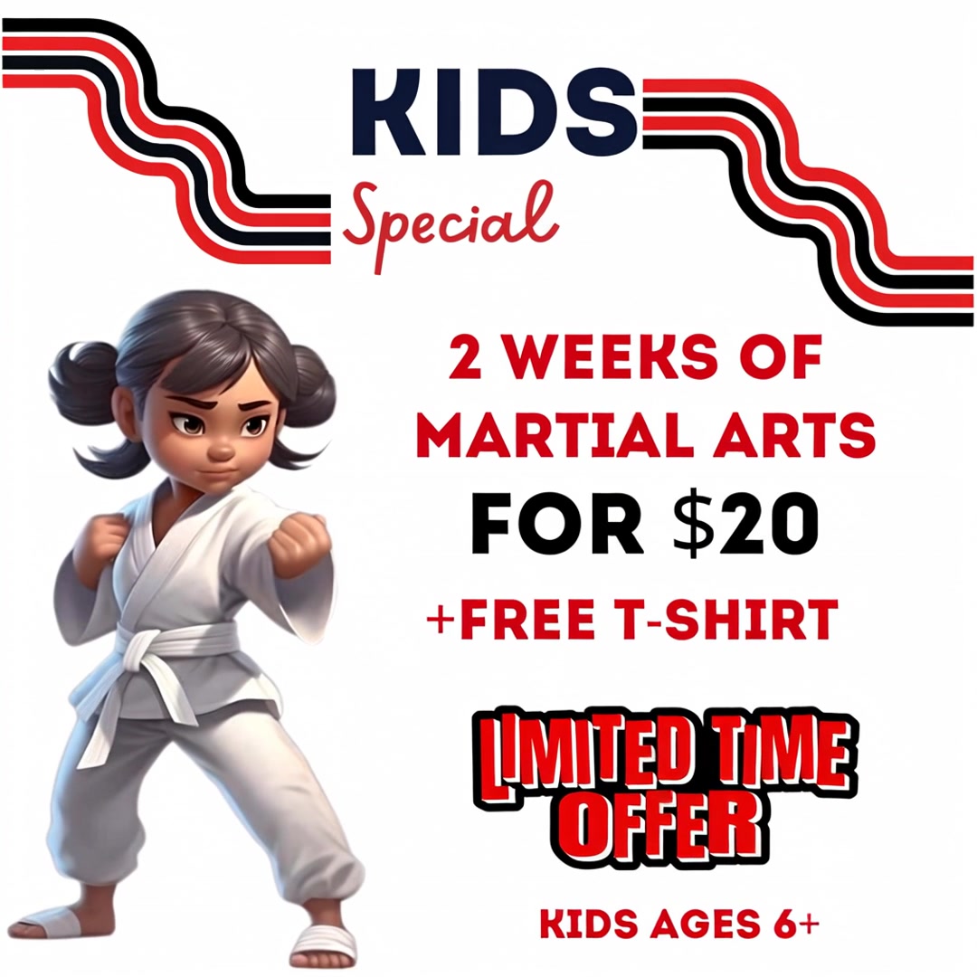 Core Fitness & Martial Arts Facebook ad: 2 Weeks of Martial Arts for Just $20 | Kids Ages 6+