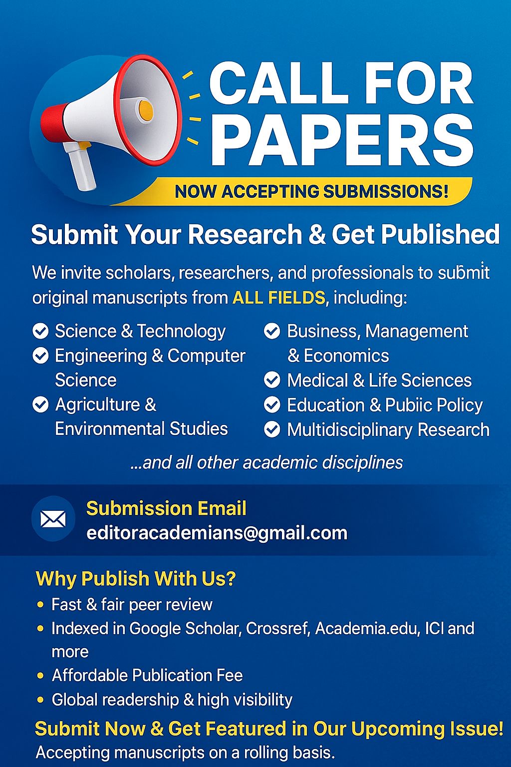 Academians Publishers Facebook ad: Call for paper