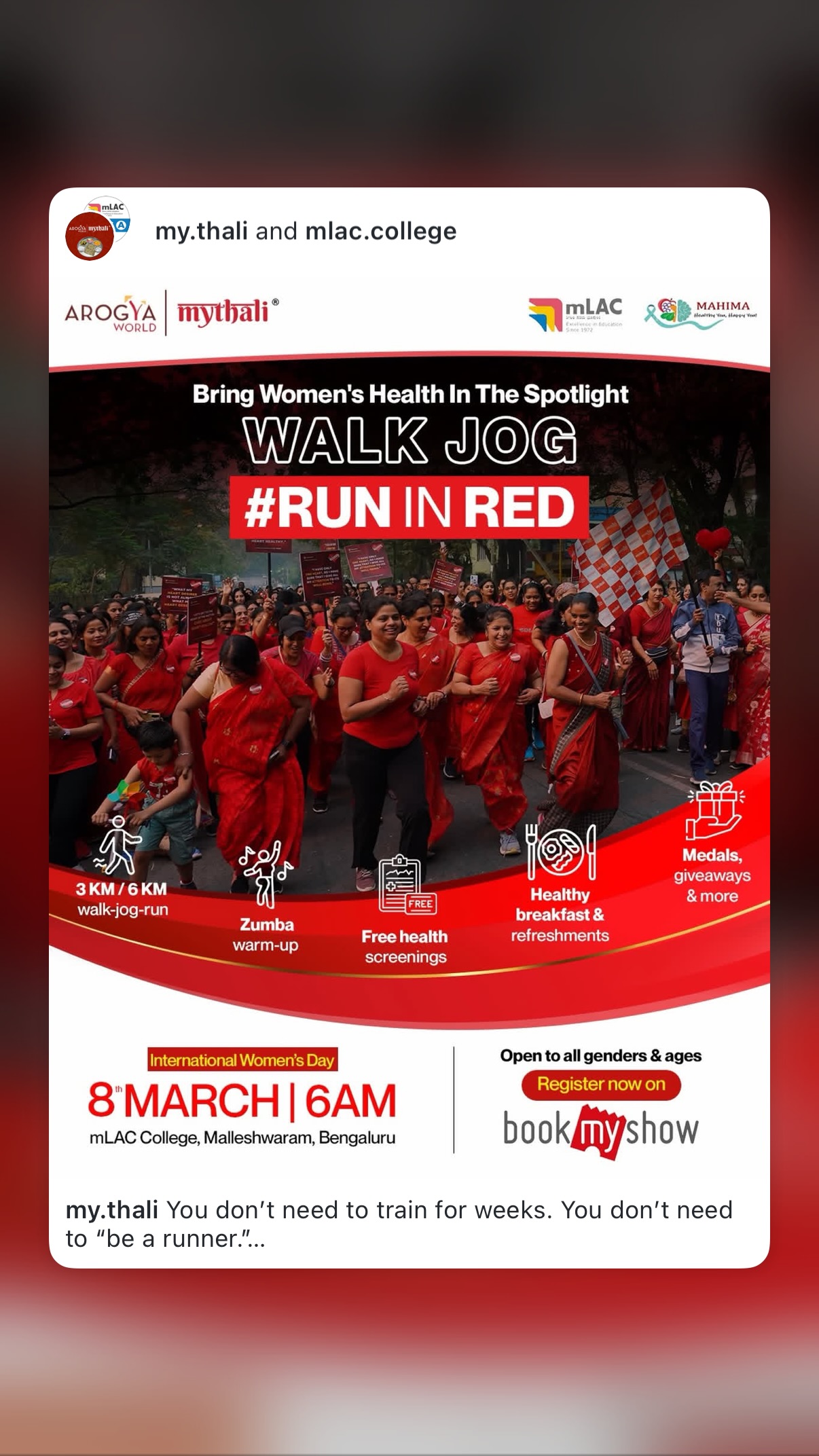 Arogya World Facebook ad: Walk - Jog - RunInRed For Women's Health Marathon…