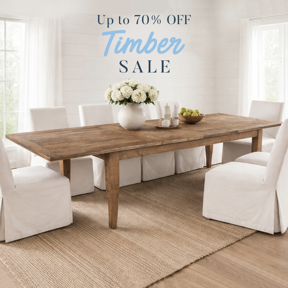 Dovetailed & Doublestitched Facebook ad: Up to 70% Off Timber Furniture!