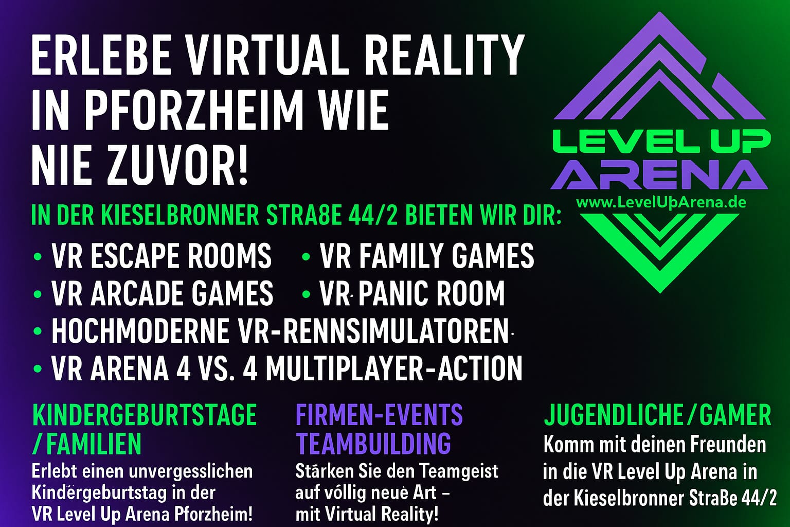 VR Level Up Arena Pforzheim Facebook ad from Sep 8, 2025
