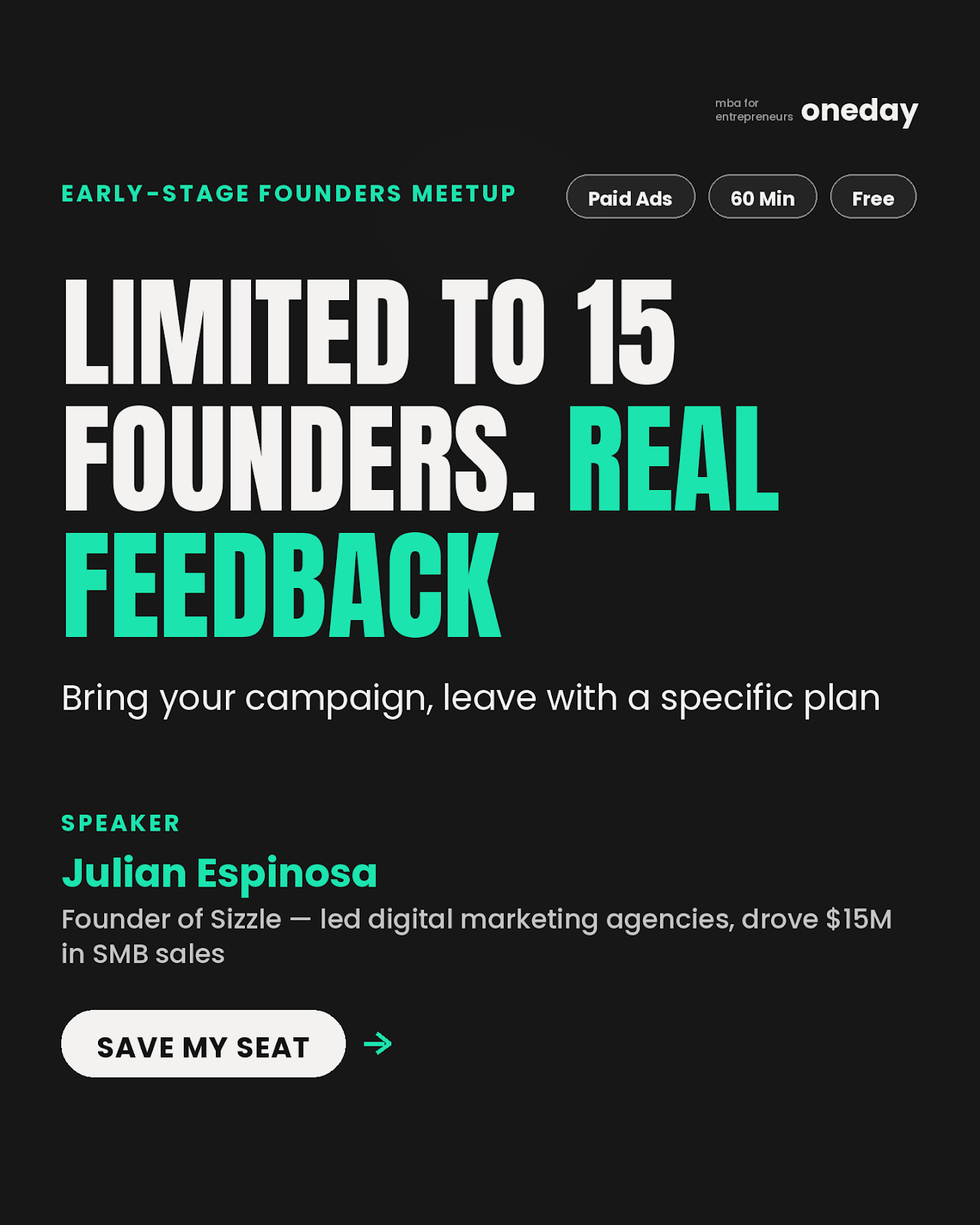 Oneday Facebook ad: Bring your campaign, leave with a plan
