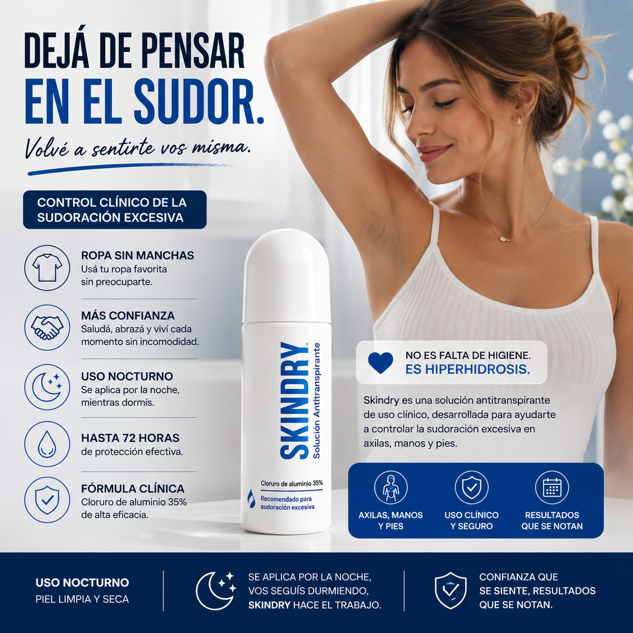 SuperShop Facebook ad: Dejá de pensar en el sudor. Volvé a sentirte vos misma.