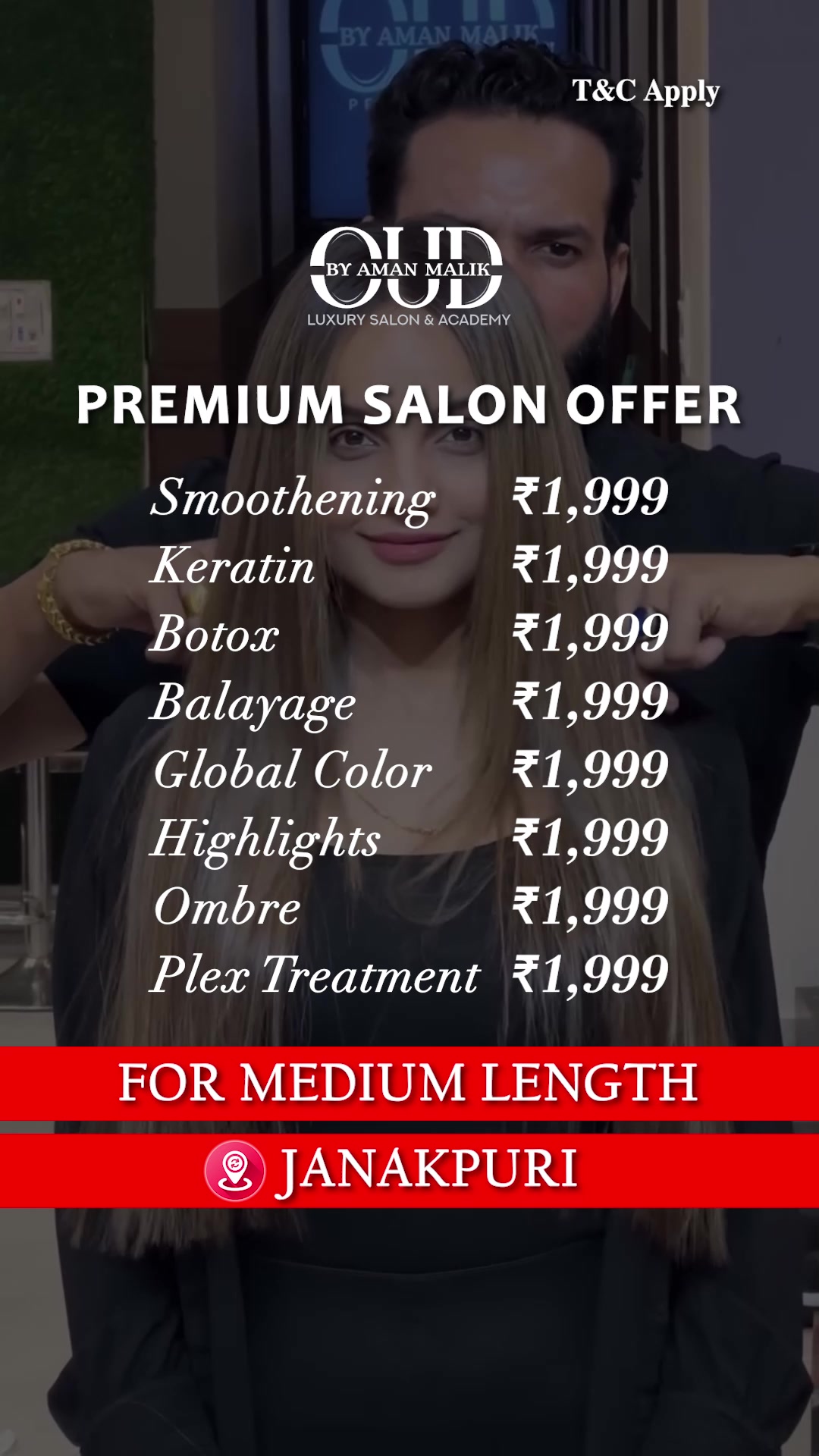 OUD Luxury Salon by Aman Malik Facebook ad: 𝐏𝐑𝐄𝐌𝐈𝐔𝐌 𝐒𝐀𝐋𝐎𝐍 𝐎𝐅𝐅𝐄𝐑 @ ₹𝟏,𝟗𝟗𝟗