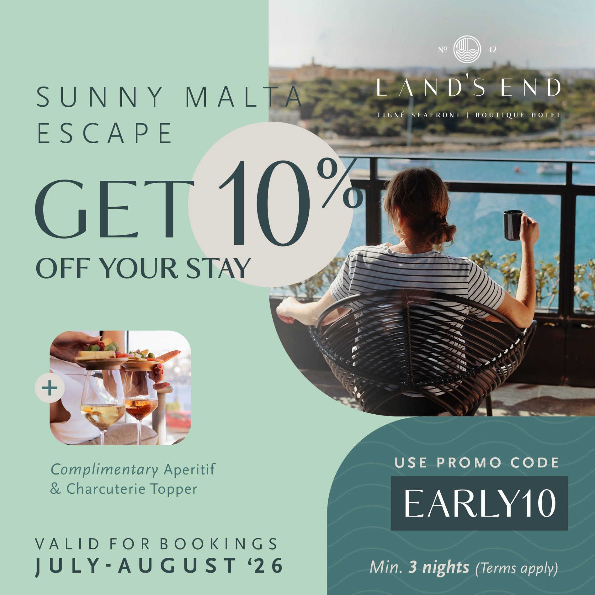 Land's End Boutique Hotel Malta Facebook ad: Start planning your 𝐒𝐮𝐧𝐧𝐲 𝐌𝐚𝐥𝐭𝐚 𝐄𝐬𝐜𝐚𝐩𝐞 and…
