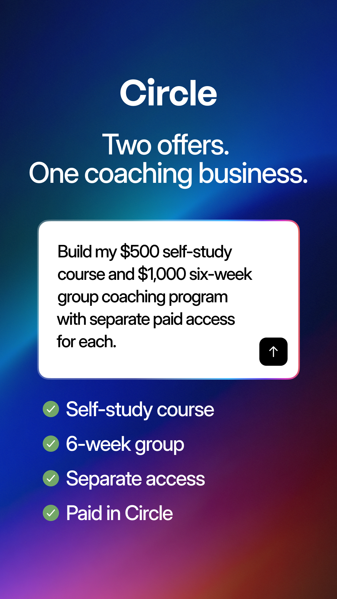 Circle Facebook ad: Run every coaching offer in Circle