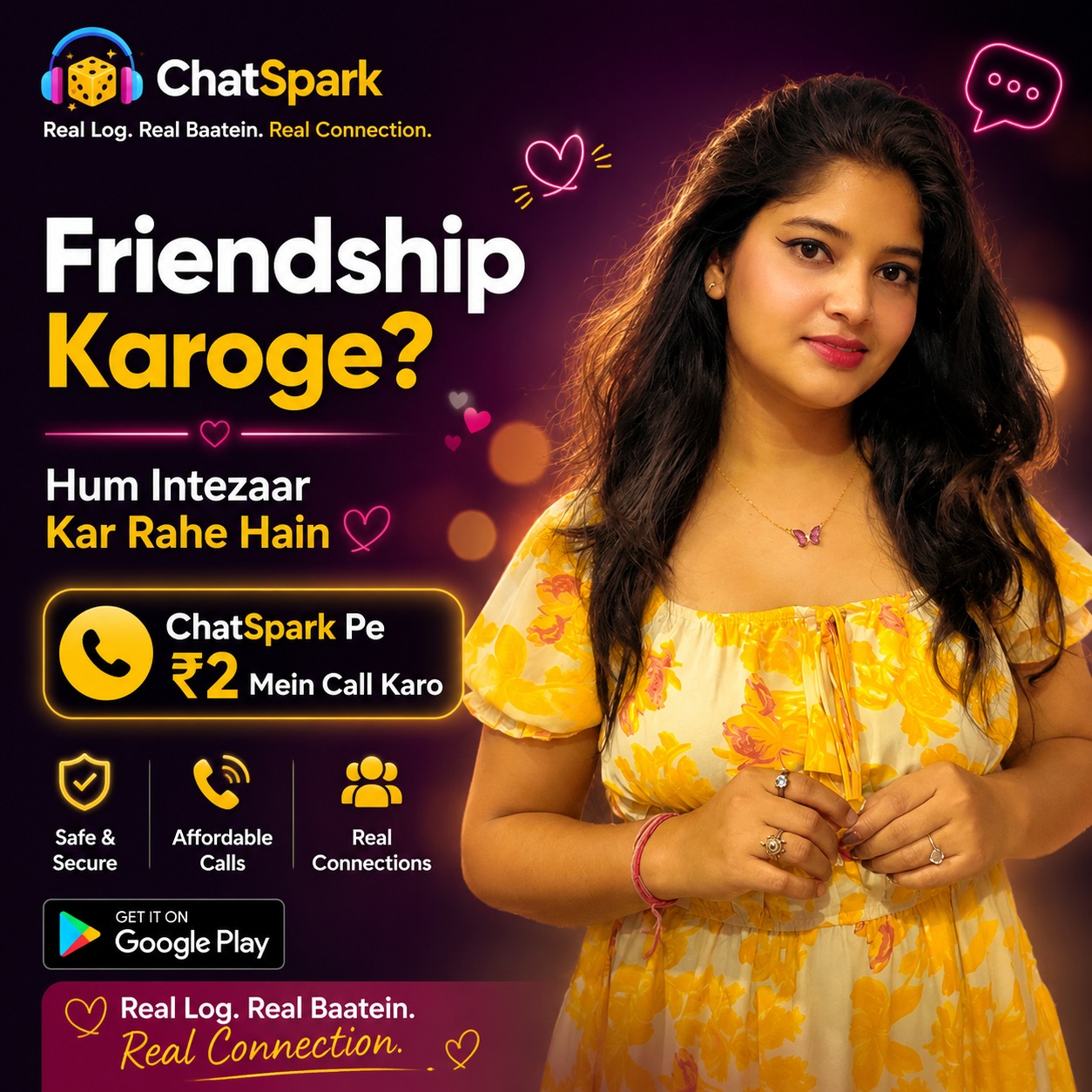 ChatSpark - Talk & Connect Facebook ad: Ek call, aur mood better.