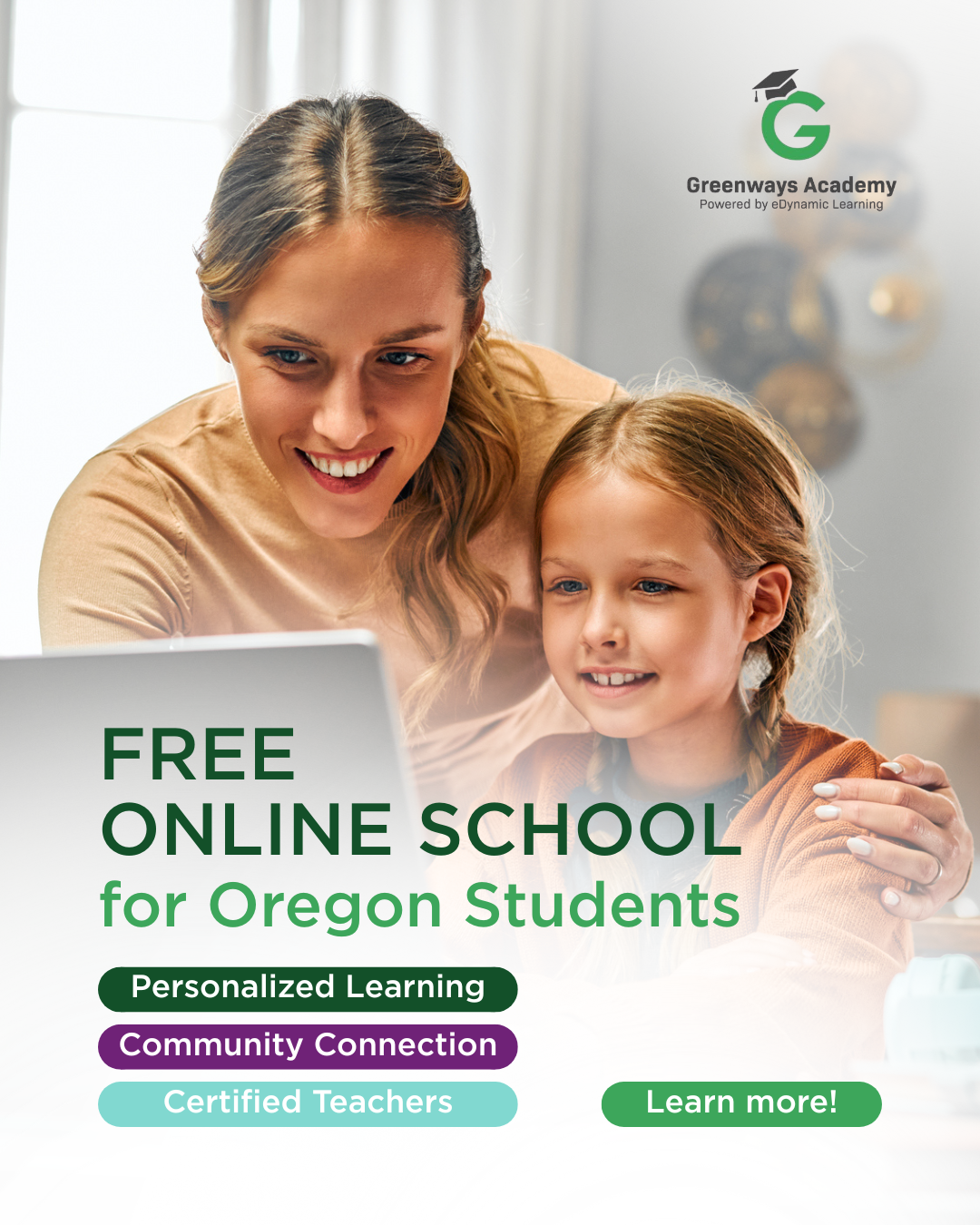 Greenways Academy Facebook ad: Free Online School in Oregon