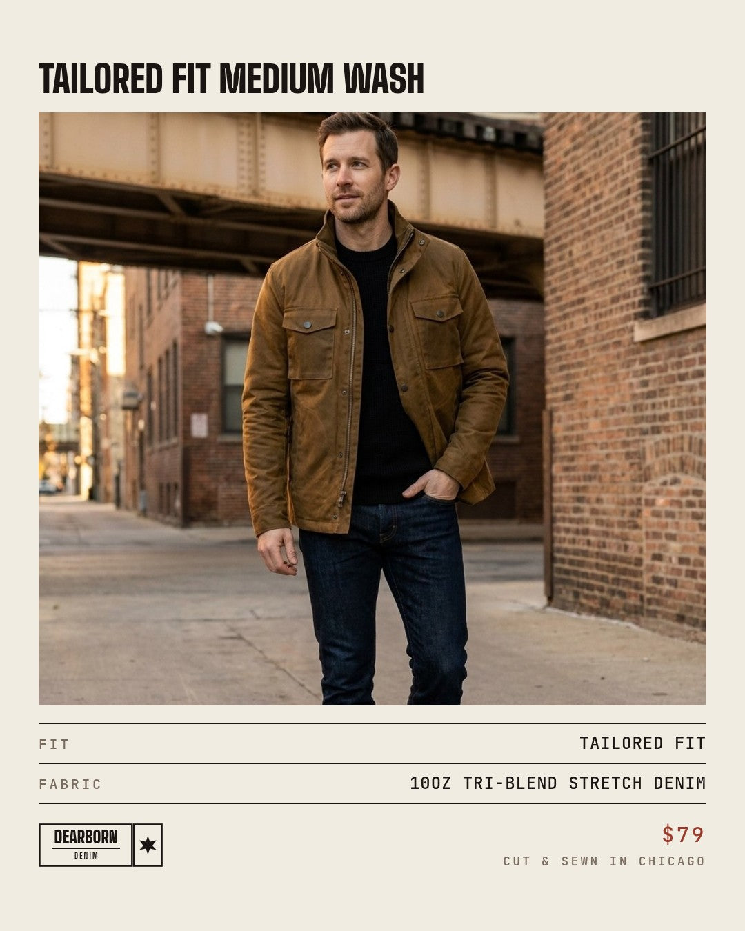 Dearborn Denim & Apparel Facebook ad: Made in Chicago. $79.