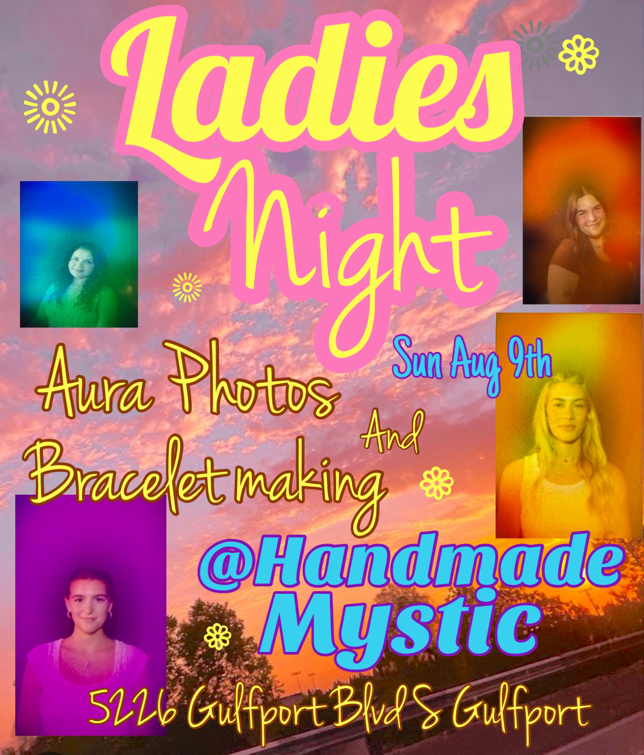Handmade Mystic Healing Crystals and Jewelry Facebook ad: Ladies Night Aura Photos & Bracelet making @Handmade Mystic