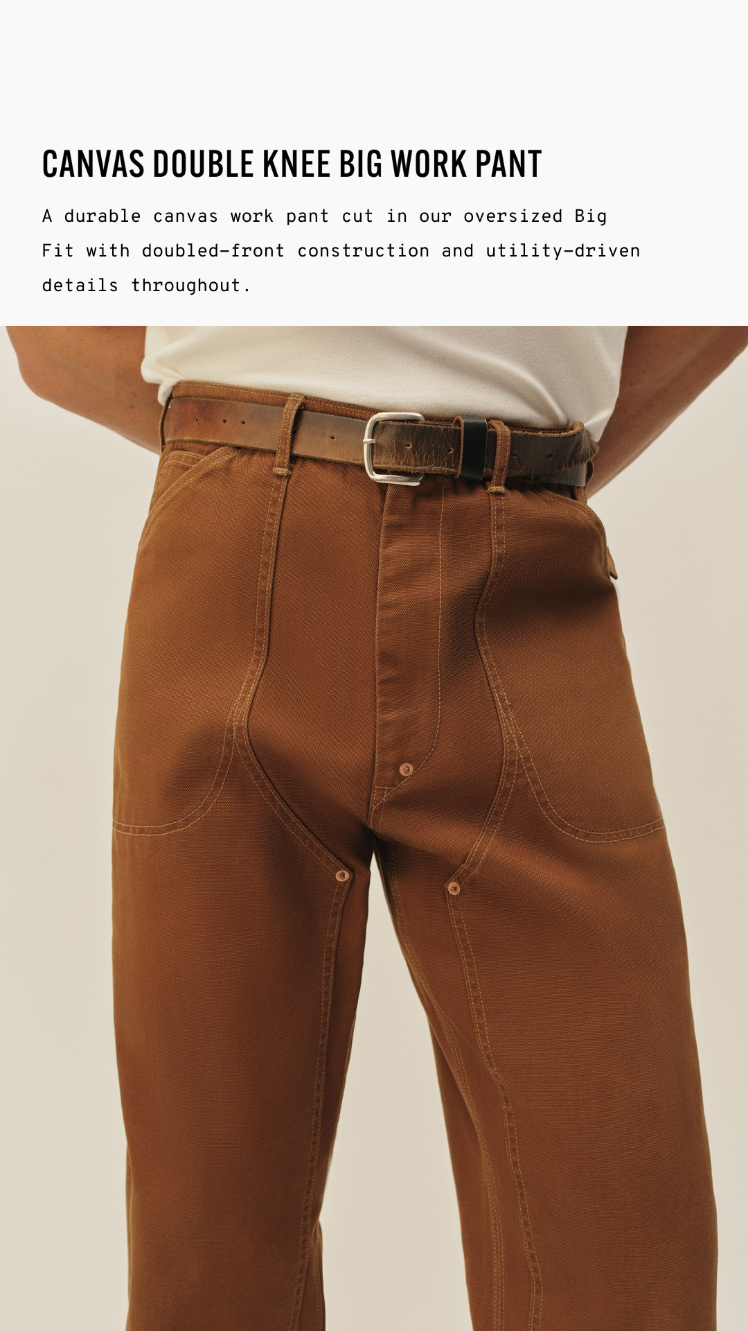 Buck Mason Facebook ad: Canvas Double Knee Big Work Pant