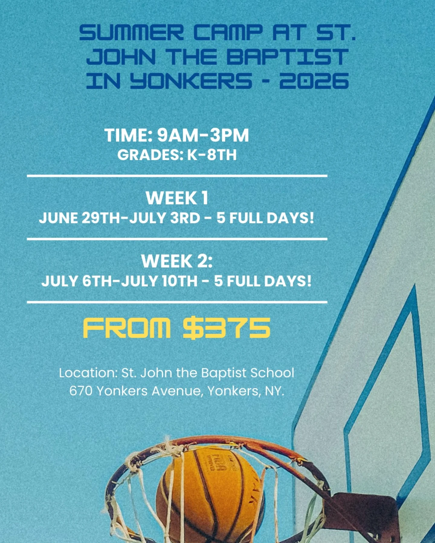 6th Boro Hoops Facebook ad: Youth Basketball Camp at St. John the Baptist in Yonkers…