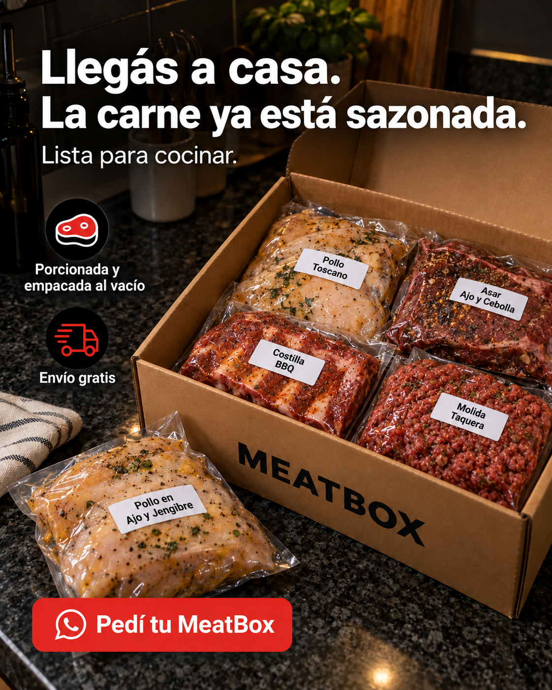 Meat Box Facebook ad: Escribenos