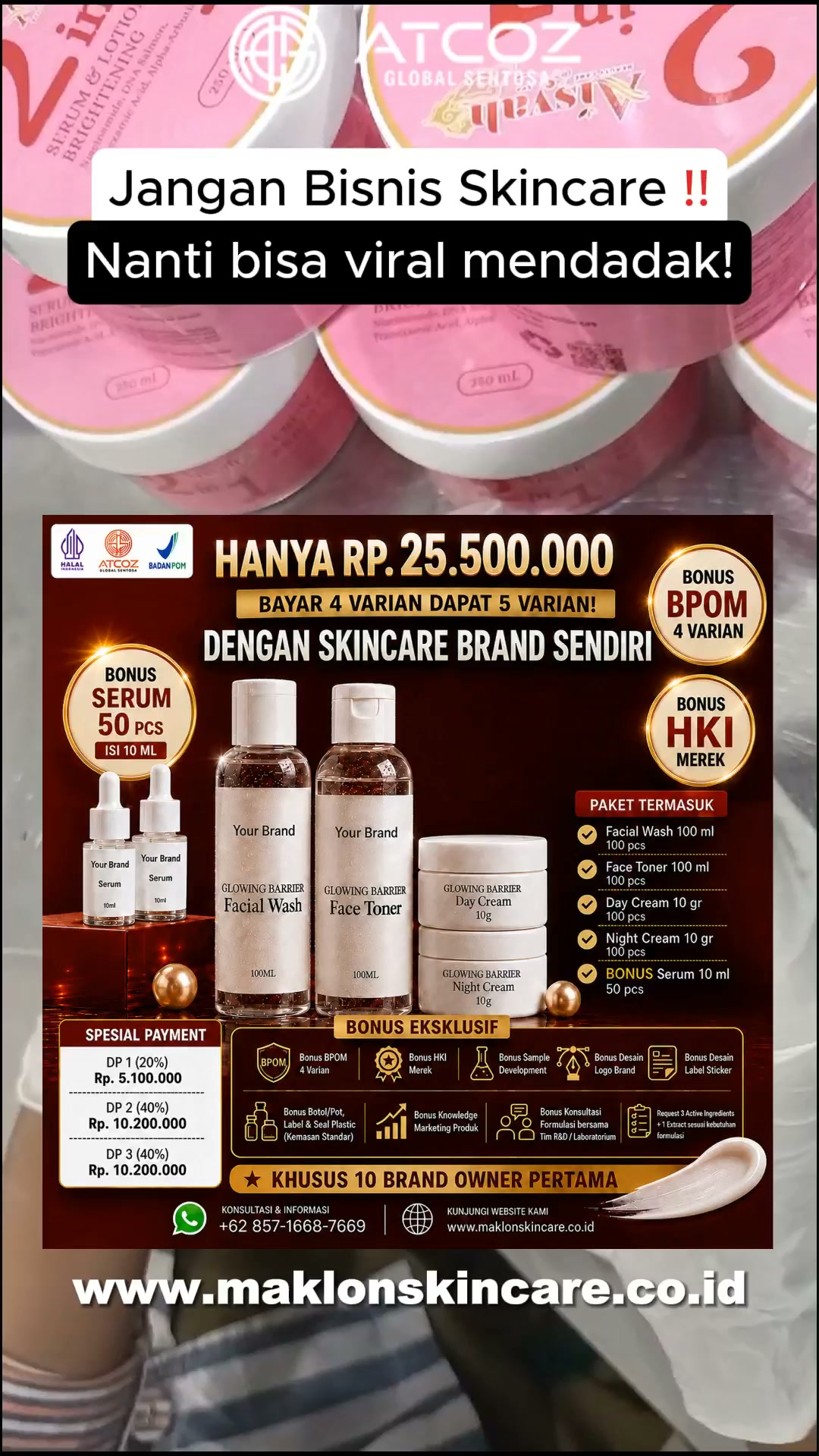 Maklon Skincare Facebook ad: Jangan Bisnis Skincare Nanti Bisa Viral Mendadak