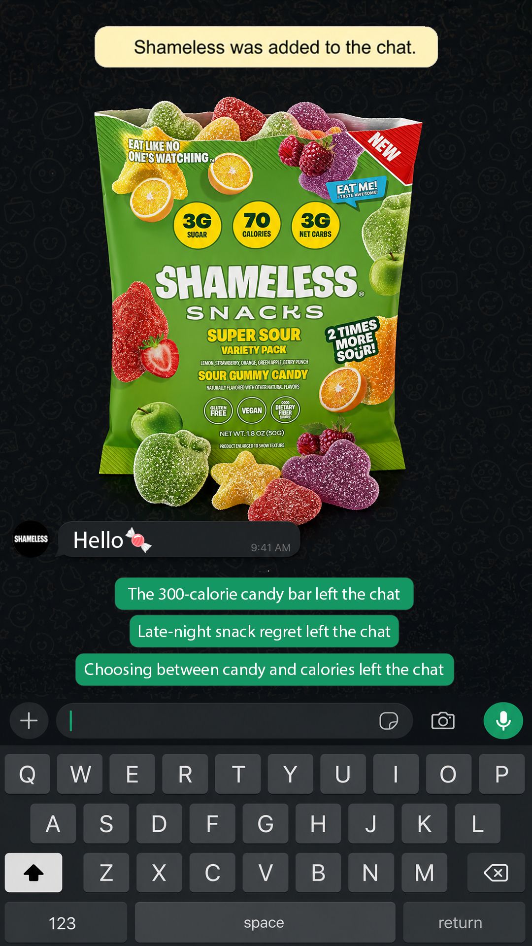 Shameless Snacks Facebook ad