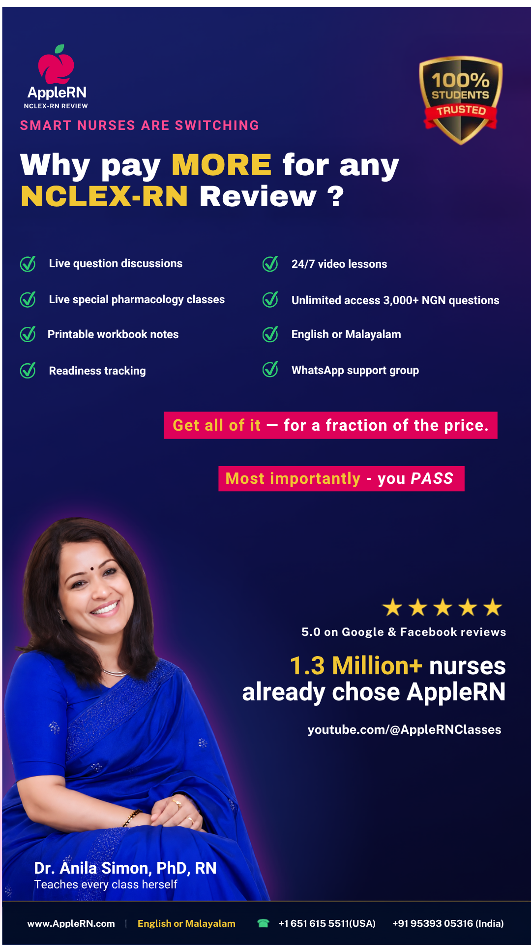 Apple RN Classes Facebook ad: Pass NCLEX-RN, English or Malayalam