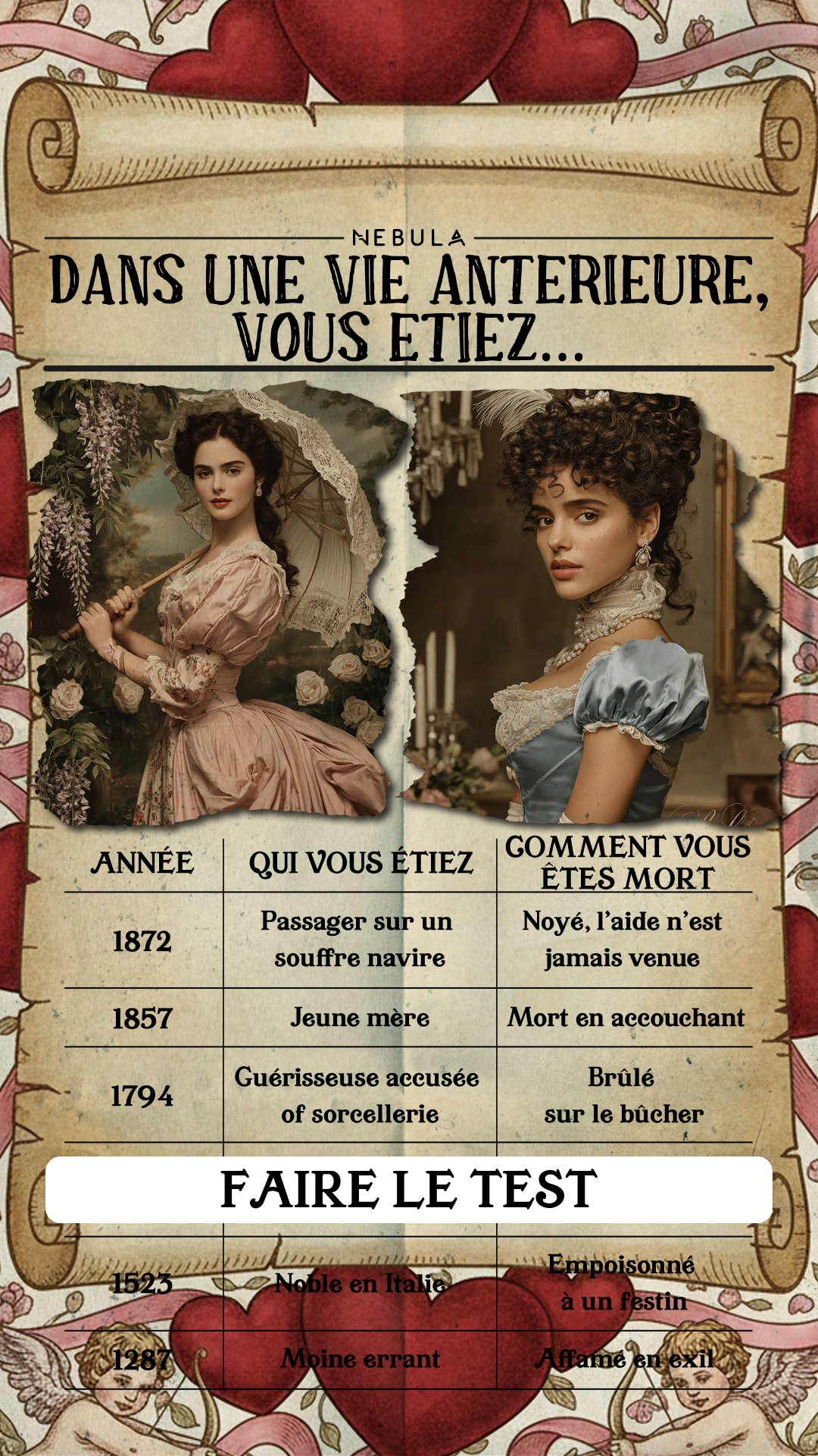 Nebula: Past Life Power Reading Facebook ad: Fais le test ➝