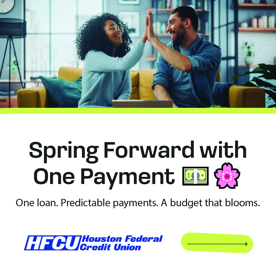 Houston Federal Credit Union Facebook ad: Refresh your finances with an HFCU Signature Loan.