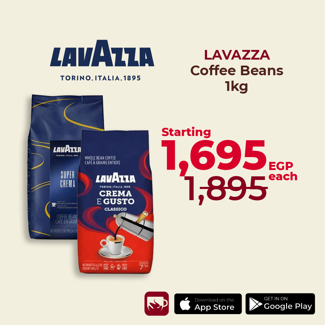 Coffee & Cream Facebook ad: Lavazza 1Kg beans. From 1,695 EGP.
