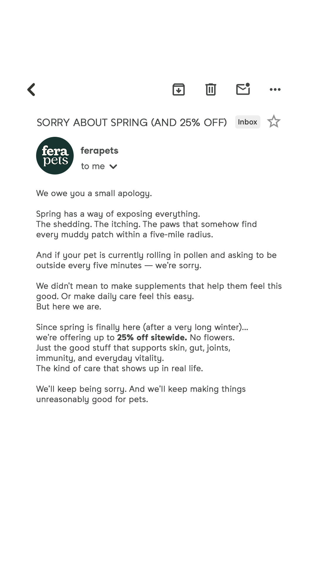 Fera Pets Facebook ad