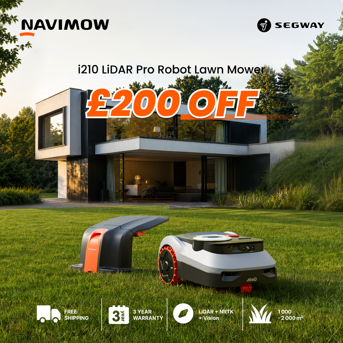 Segway Navimow Facebook ad: Save £200 on Navimow i210 LiDAR Pro