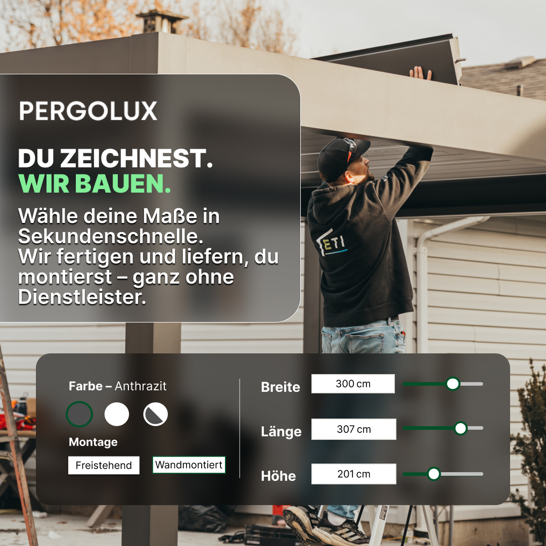 Pergolux Facebook ad: Pergola nach Maß konfigurieren!