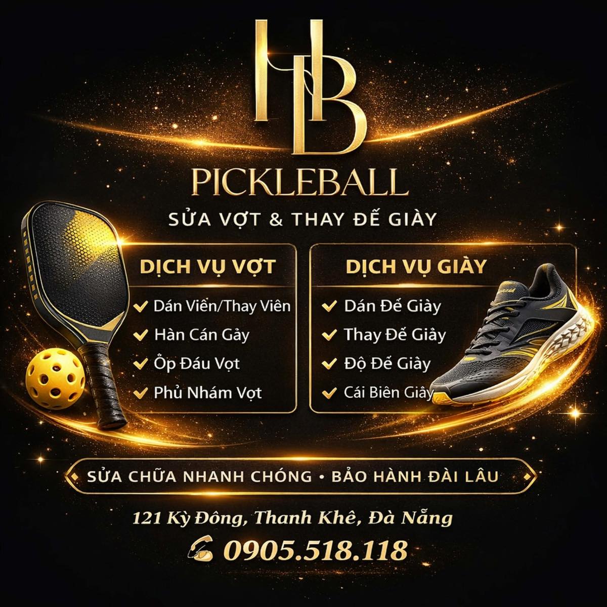 HB Pickleball - Chuyên sửa vợt & Thay đế giày Đà Nẵng Facebook ad: SỬA VỢT & THAY ĐẾ GIÀY PICKLEBALL CHUYÊN…