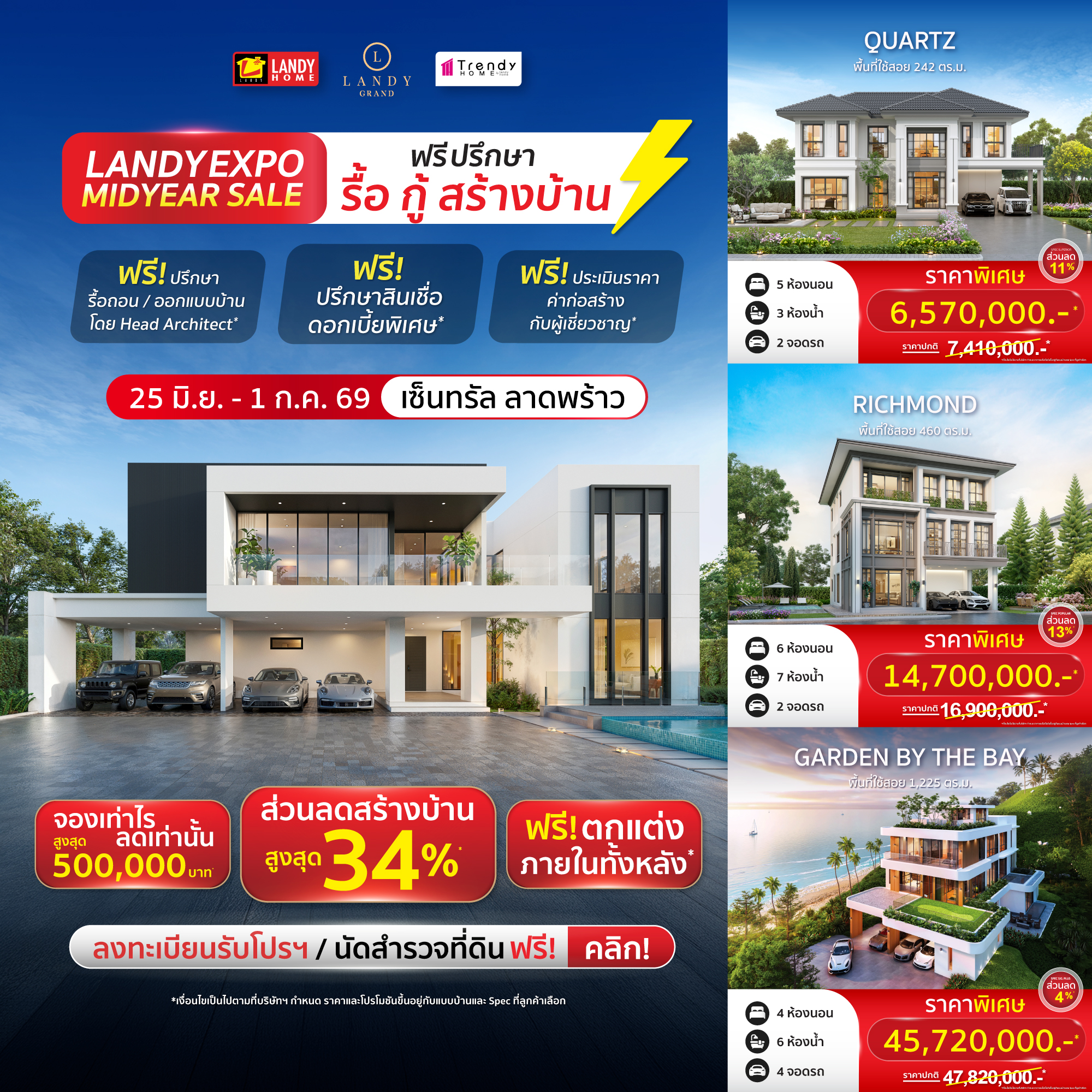 LANDYHOMEonline Facebook ad: ด่วน! ลดสร้างบ้านสูงสุด 34%