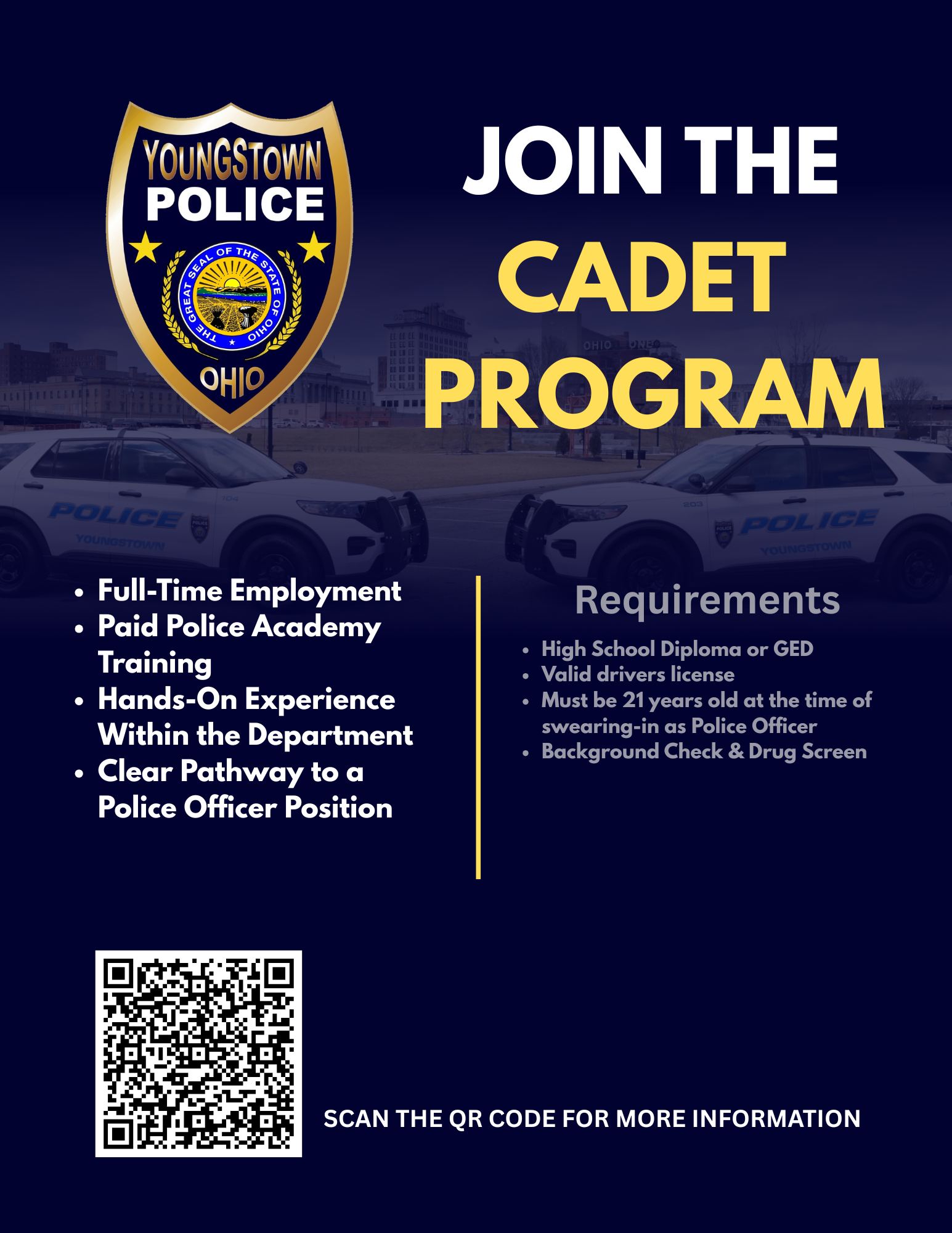 Youngstown Police Department Facebook ad: Police Officer/Cadet Program Recruitment Form