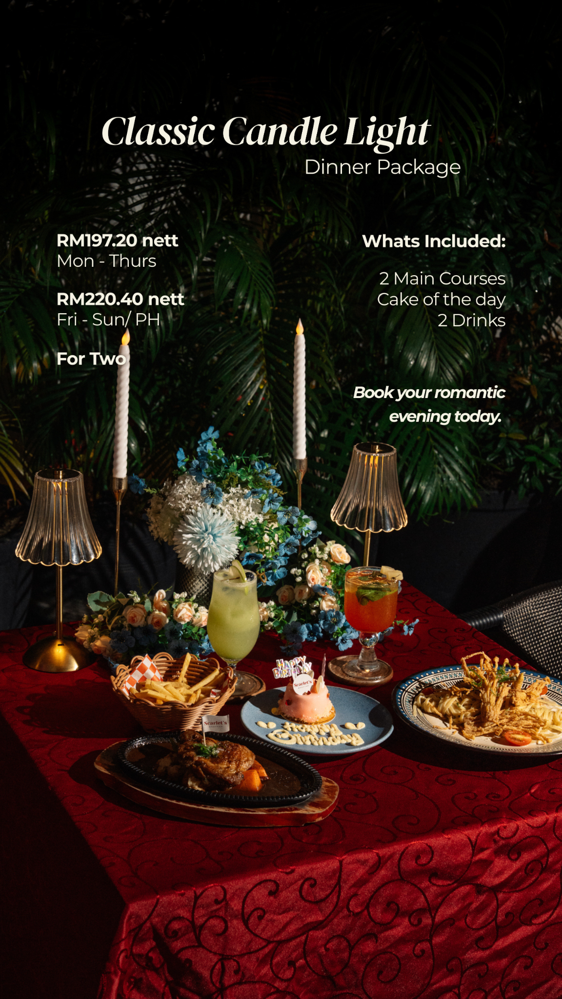 Scarlet's Rooftop Facebook ad: Book your date night in 60 seconds