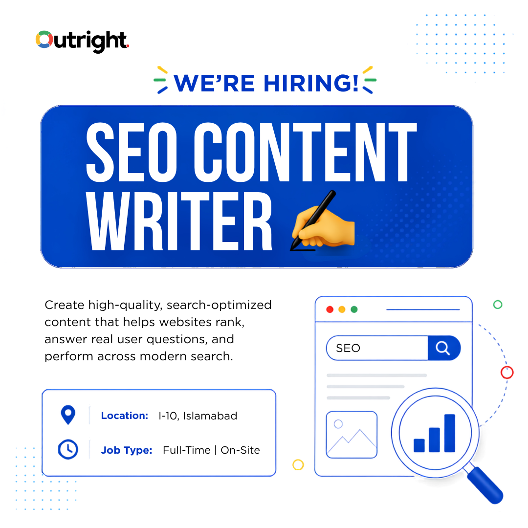 Outright Pakistan Facebook ad: We're Hiring: SEO Content Writer