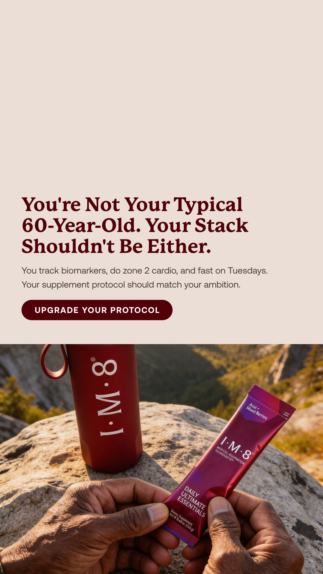 IM8 Facebook ad: Age Well. Perform Better.