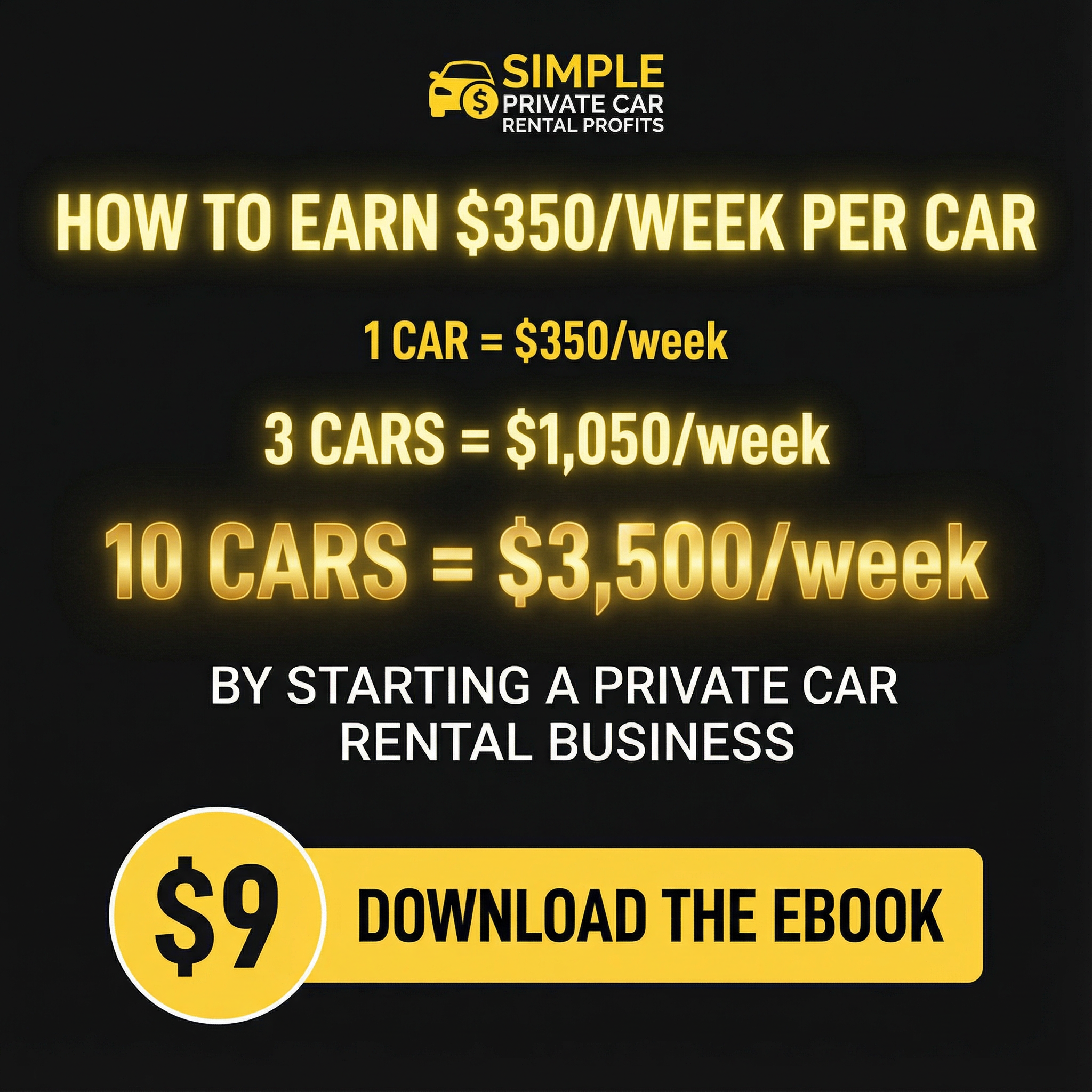 Private Car Rental Profits Facebook ad: {$9} Earn $350/Week Per Car Renting to Uber Drivers