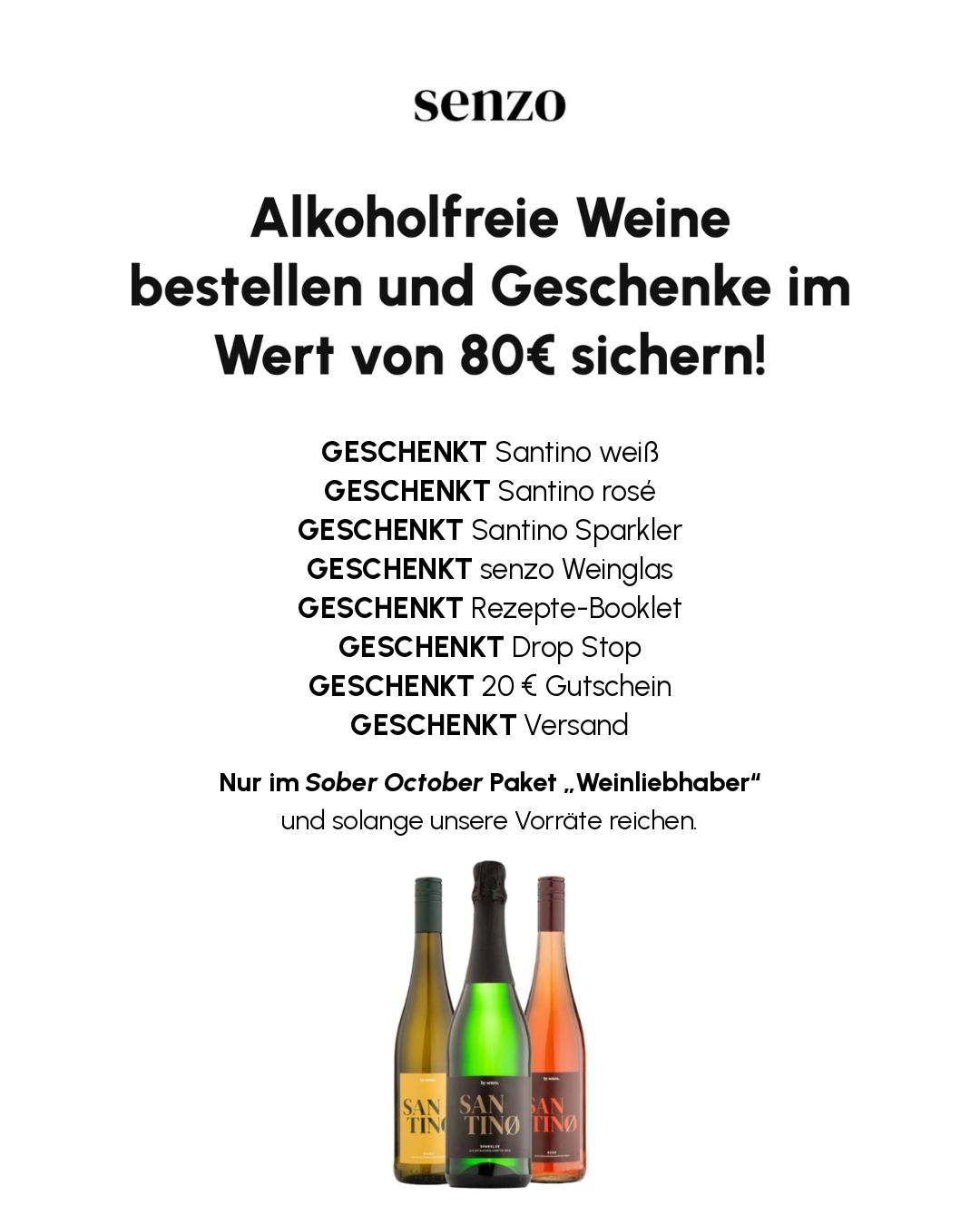 Senzo Facebook ad: 100% Wein, 0,0% Alkohol