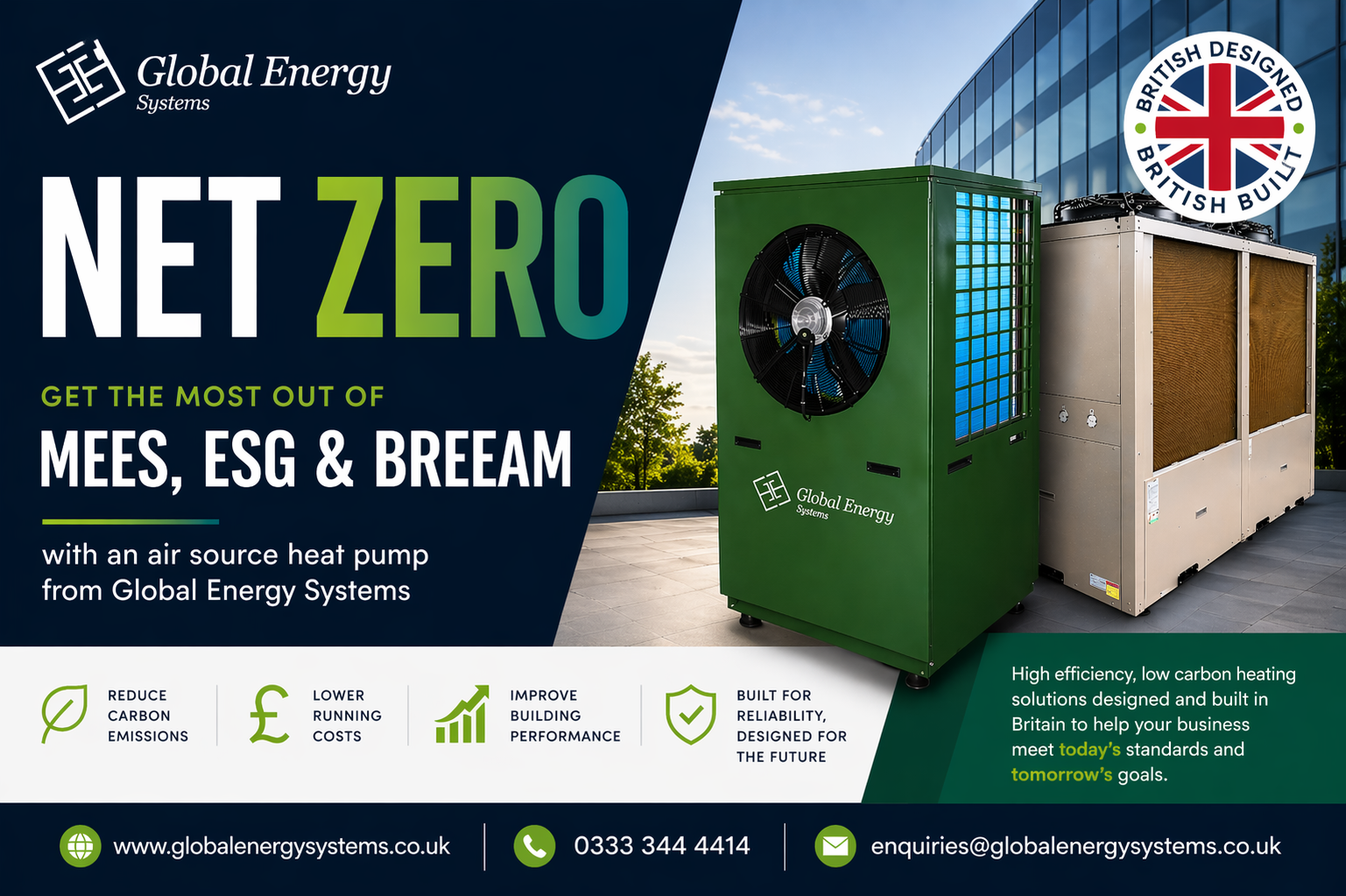 Global Energy Systems Limited Facebook ad: Power Your Building with Commercial Heat Pumps