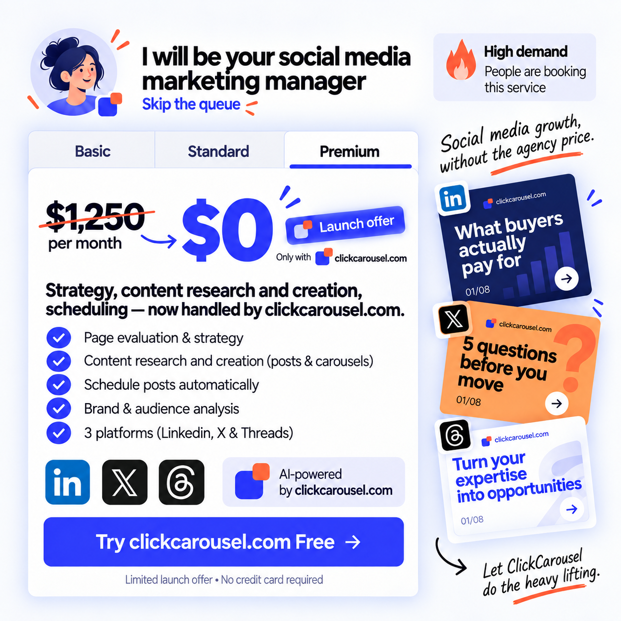 ClickCarousel Facebook ad: Your AI Social Media Manager