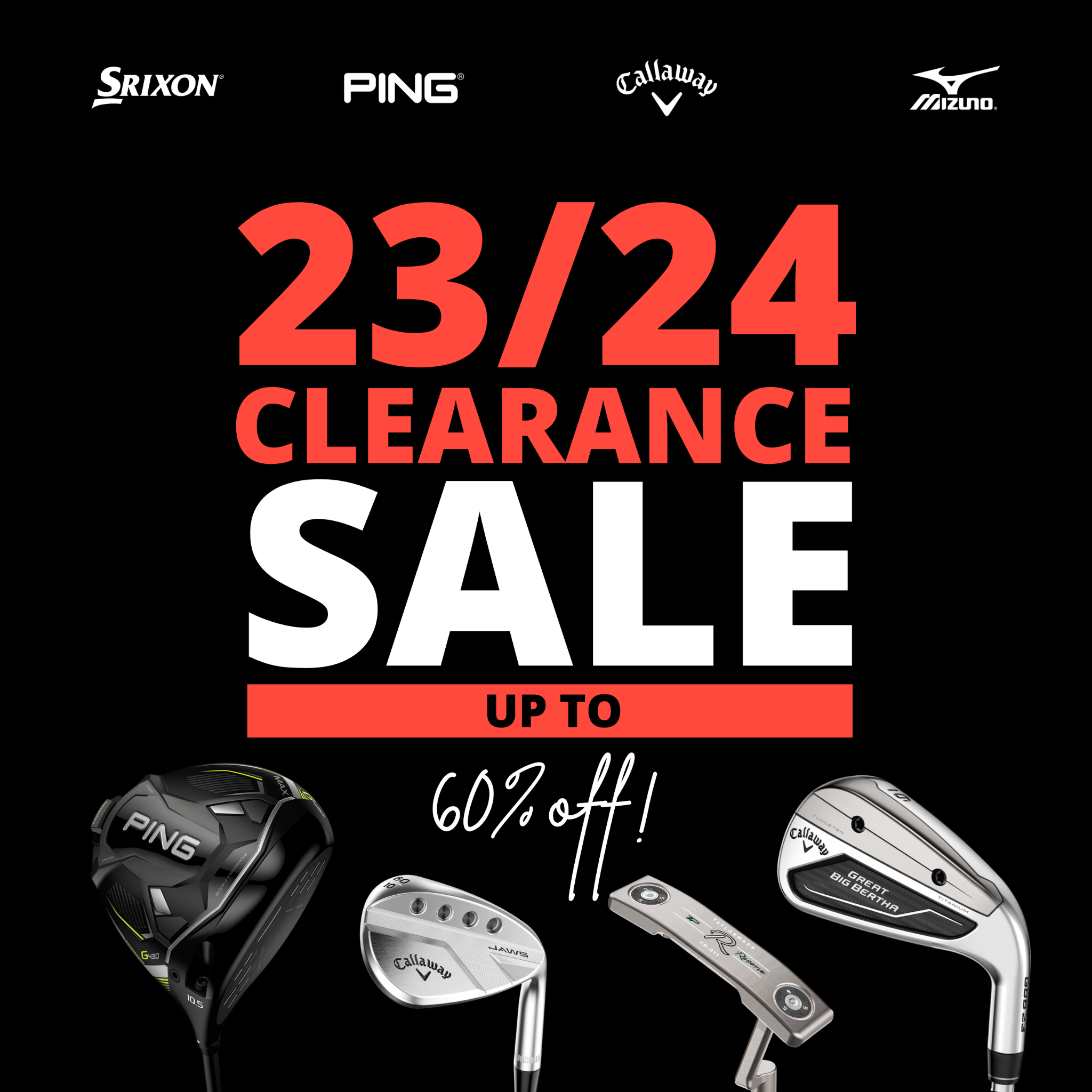 The House of Golf Facebook ad: Clearance Sale - Up To 60% Off