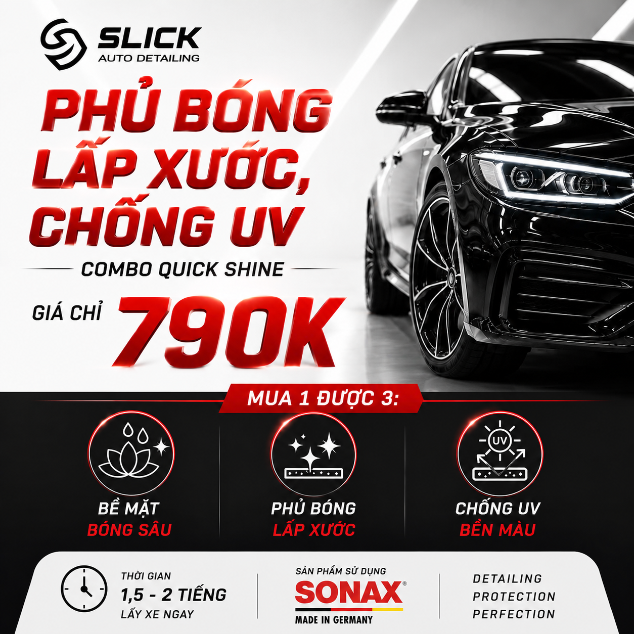 Slick Auto Detailing - Chăm sóc xe cao cấp Facebook ad: Bảo vệ xe của bạn chỉ với 790k