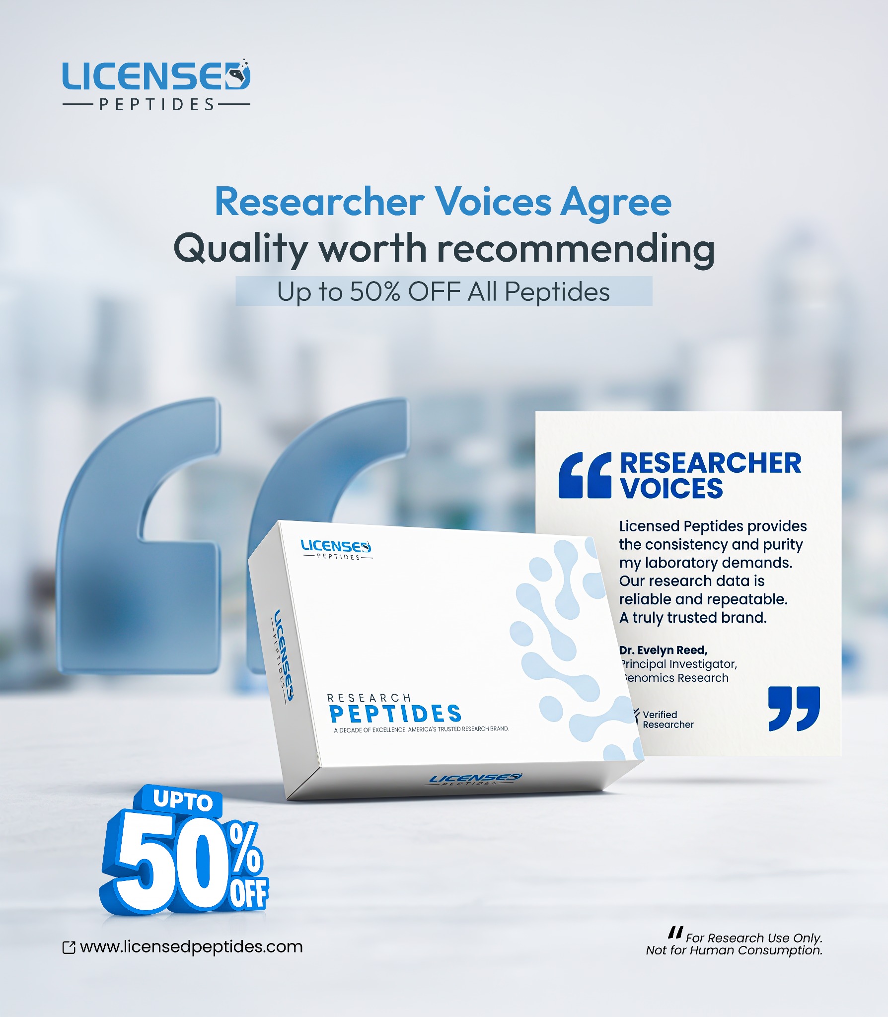 LicensedPeptides.com Facebook ad