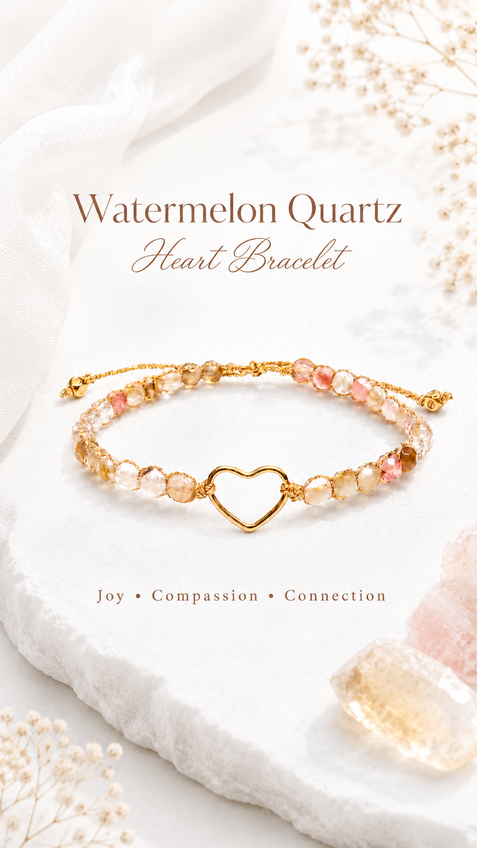 Samapura Jewelry Facebook ad: Watermelon Quartz Heart Bracelet