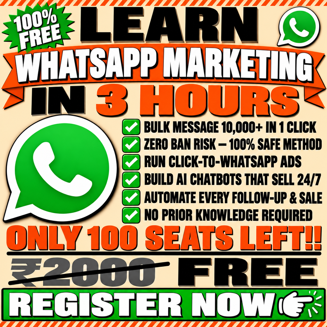 Navin Parmar Facebook ad: Learn WhatsApp Marketing + Claude AI For FREE