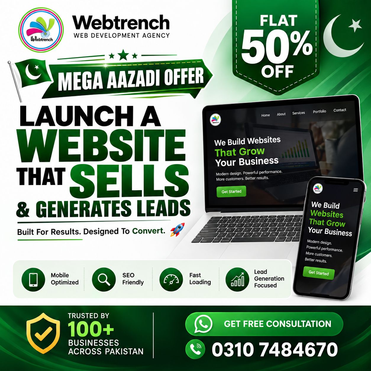 Webtrench Facebook ad: 50% OFF Aazadi Offer, Launch Your Website Before…