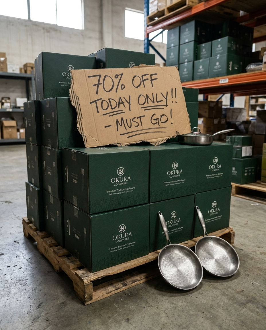 Okura Cookware Facebook ad: Up to 70% Off