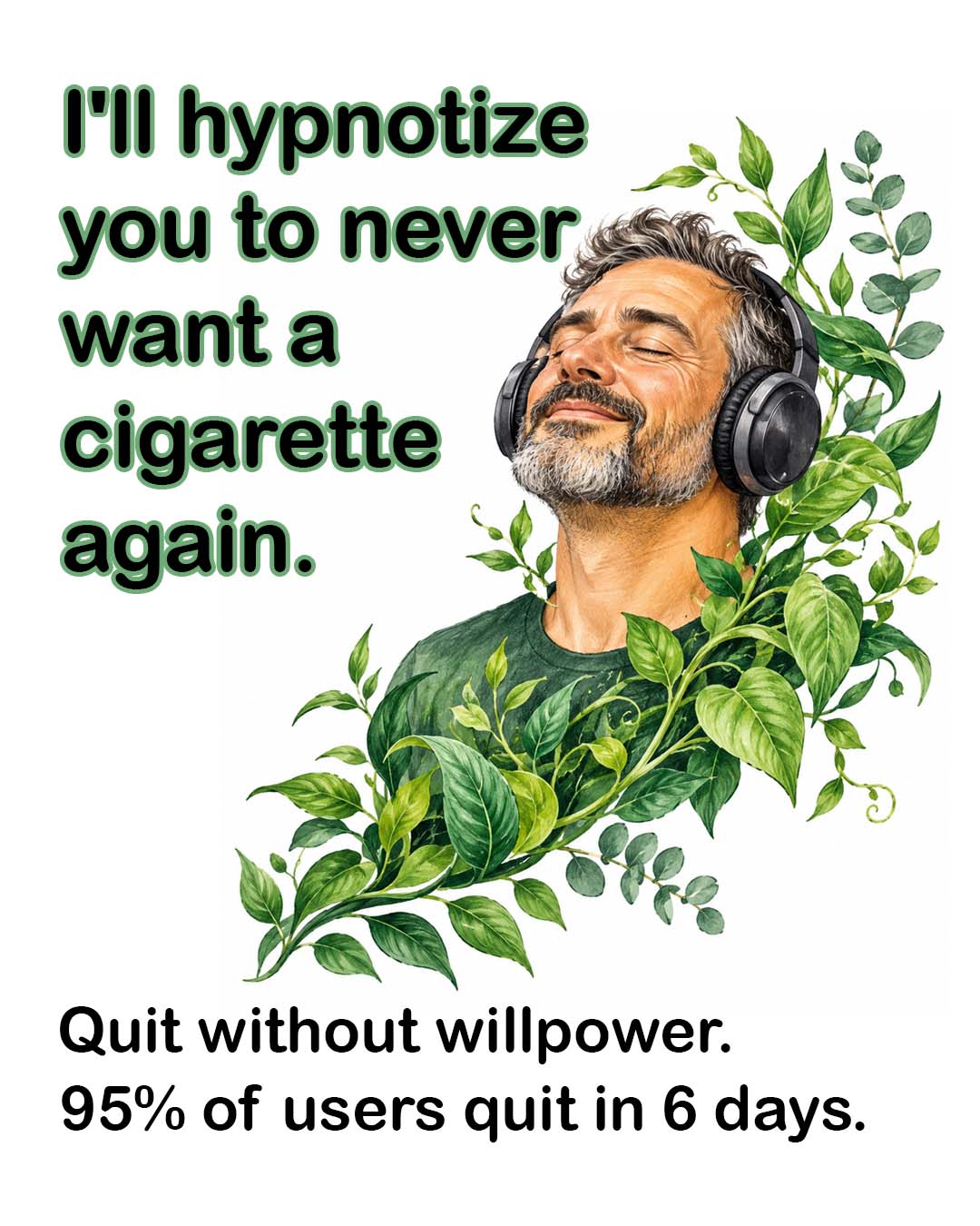 Hypnozio: power of hypnotherapy Facebook ad: Quit Smoking in a Way That Actually Feels Easy