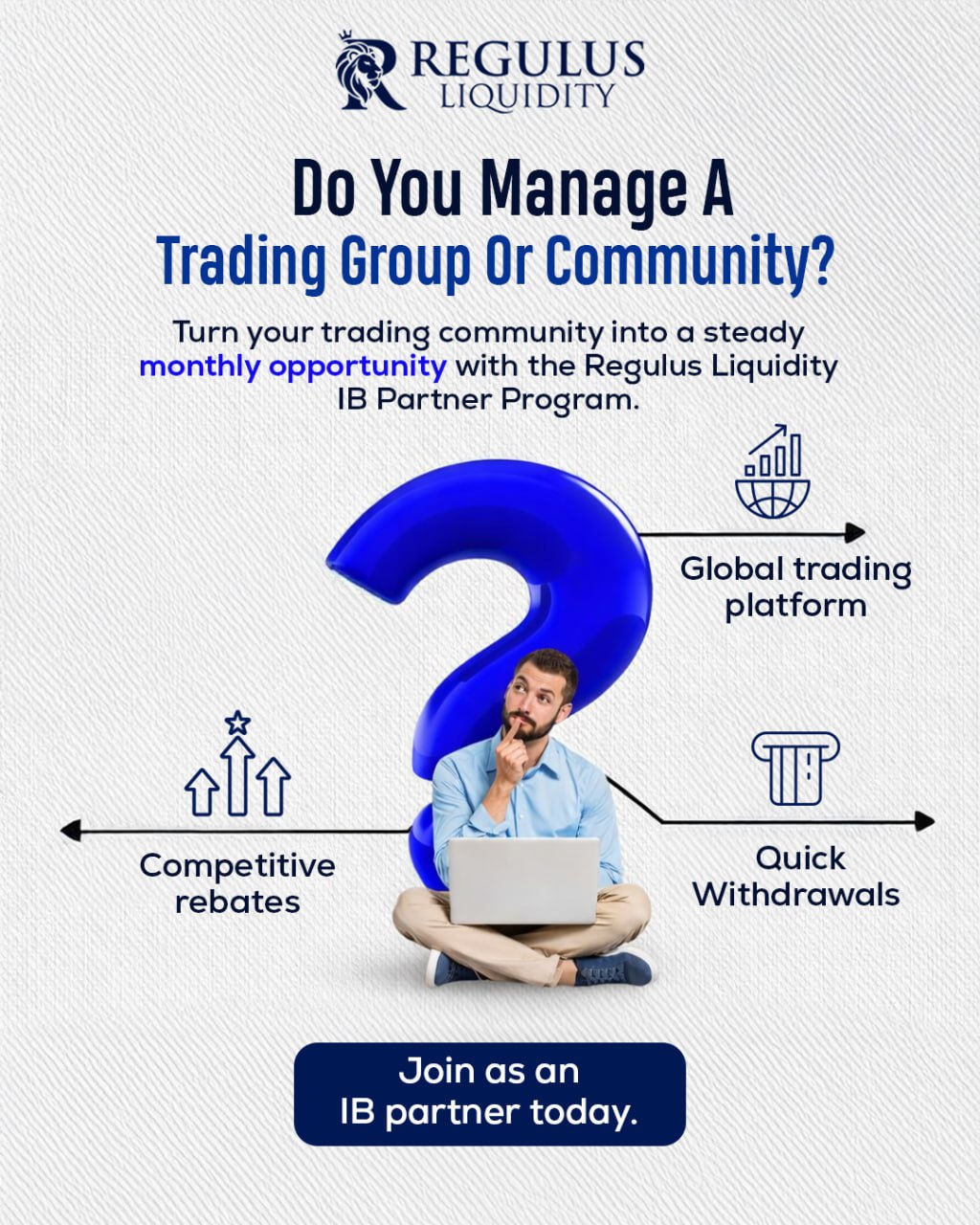 Regulus Liquidity Facebook ad: Use the Regulus Liquidity IB program to turn your network…