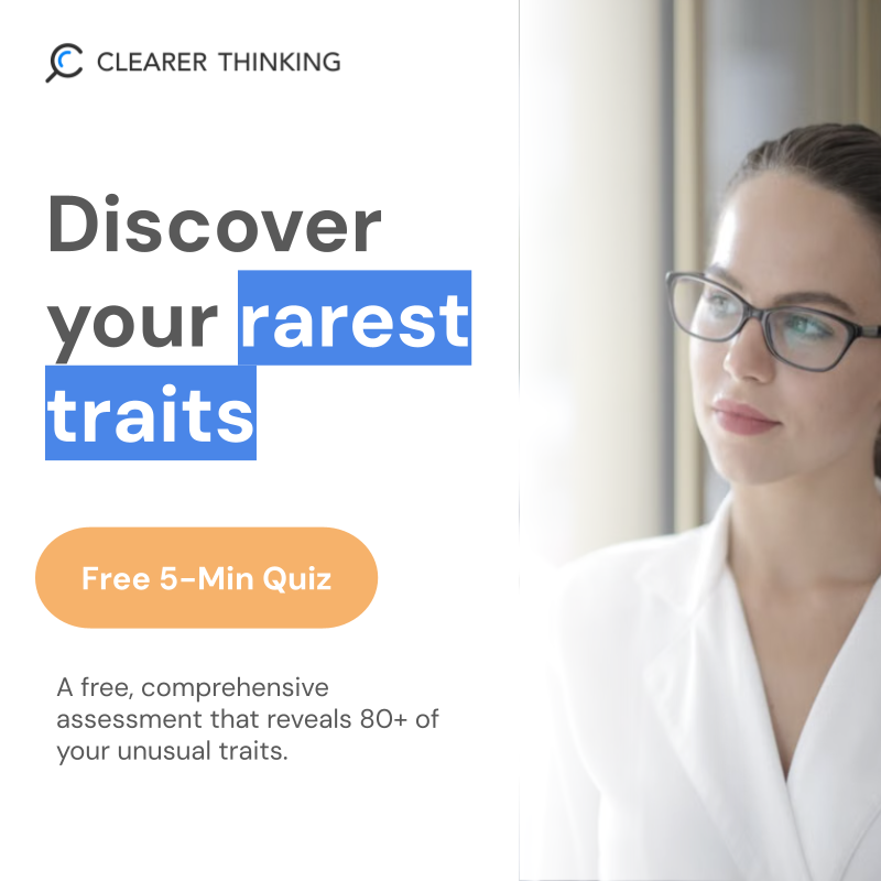ClearerThinking.org Facebook ad: Discover Your Rare Traits